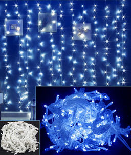 Занавес-пвх 240LED,2х2м ., 8 режимов ,12 нитей, прозрачный провод.