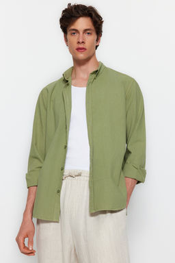Haki Unisex Regular Fit %100 Pamuklu Keten Gorunumlu Fit Gomlek TMNSS23GO00099