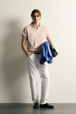 POLO PUNTO JACQUARD RAYAS / Blanco / Rojo