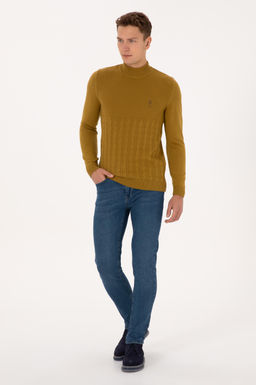 Erkek Slim Fit Yar_m Bal_k__ Yaka Hardal Kazak - U.s. polo assn фото 4
