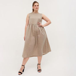 Платье миди женское MINAKU: Cotton collection, бежевое, размер 52