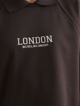 London Nak??l? Kad?n Kal?n Sweatshirt Tunik