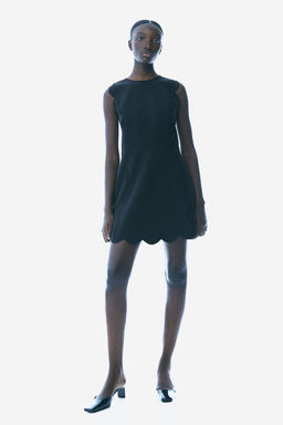 Scalloped twill dress