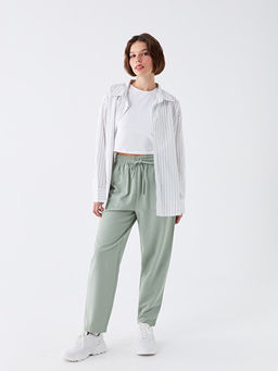 Beli Lastikli D?z Keten Kar???ml? Kad?n Pantolon