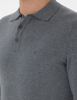 Gri Slim Fit Polo Yaka Triko Kazak - Cacharel фото 7