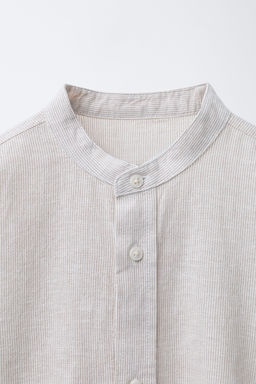 CAMISA RAYAS CON ALGOD?N Y LINO / Beige claro - Zara фото 3