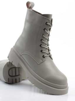 04-PAS70-3Z GRAY/GREEN Ботинки зимние женские (натуральная кожа, 100% шерсть)