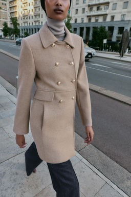 SHORT DOUBLE-BREASTED WOOL COAT - Zara фото 4