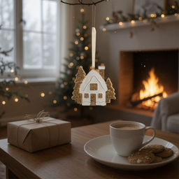 Игрушка елочная, 8 см, металл, золотистая, Домик с елками, New year - Anna lafarg фото 7