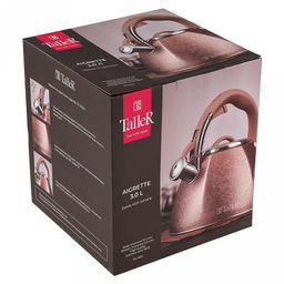 Чайник из нержавеющей стали 3л Айгрет s0,5мм, дно д22см, s0,5мм, индукционный диск д16,5см, со свистком, внешняя полировка свистка, внутренняя - матовая, пластмассовая ручка с покрытием soft-touch, цветная коробка , TalleR (Китай) - Домашняя мода фото 5