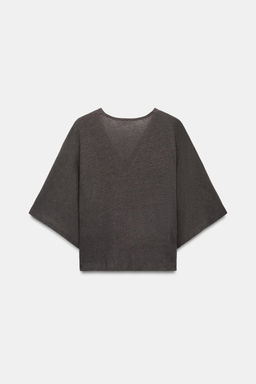 CAMISETA ESCOTE PICO CON LINO / Carb?n - Zara фото 5