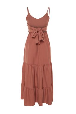 TRENDYOLMILLA Gul Kurusu Etegi Volanl? S?rt Baglama Detayl? Ask?l? Maxi Dokuma Elbise TWOSS23EL00027  фото 13