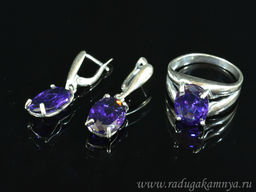 Кольцо Серьги с цирконом искусственным, цв.сиреневый размер 18