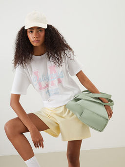 Bisiklet Yaka California Bask?l? Kad?n Spor Ti??rt