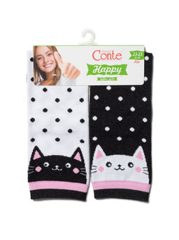 Цена за 2 пары. Носки Классические CONTE Хлопковые носки HAPPY c рисунками Котики черный-белый - Conte elegant фото 3