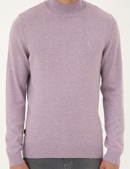 Lila Melanj Slim Fit Yar_m Bal_k__ Yaka Basic Triko Kazak