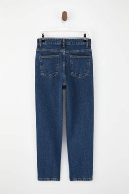 Koyu Mavi Yuksek Bel Bilek Boy Az Esnek Mom Jeans TWOSS26JE00112 - Trendyolmilla фото 2