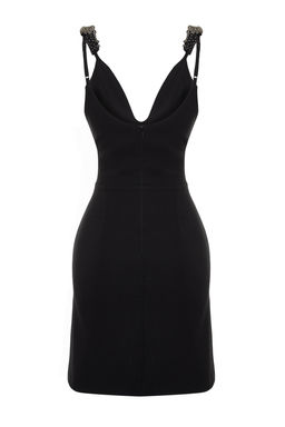 Siyah A-Kesim Vucuda Oturan Aksesuarl? Dokuma K?sa S?k Abiye Elbise TPRSS24EL00043 - Trendyolmilla фото 8