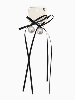 Серьги «Бантик с жемчугом», №16, белый, чёрный в серебре