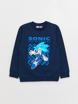 Bisiklet Yaka Sonic Bask?l? Uzun Kollu Erkek ?ocuk Sweatshirt