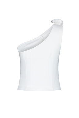 Limited Edition Ekru Fitted Tek Omuz Gul Detayl? Crop Dokuma Yelek TWOSS24YE00038