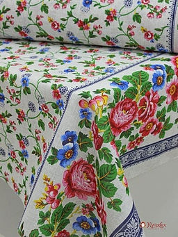 Рогожка Яркий вьюнок - пионы по кайме цв.серый меланж, ш.1.5м, хлопок-100%, 160гр/м.кв