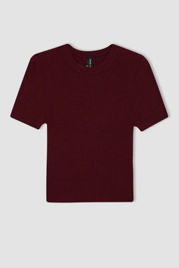 Укороченный свитер в рубчик с короткими рукавами и круглым вырезом - Defacto фото 7