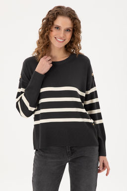 Женский свитер антрацитового меланжевого цвета с круглым вырезом Неожиданная скидка в корзине