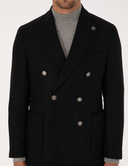 Siyah Ex. Slim Fit Y_n Kar___ml_ Kruvaze Ceket