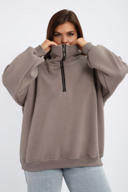 Толстовка женская из футера начес Комфорт серо-коричневый макси