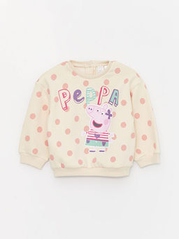 Bisiklet Yaka Uzun Kollu Peppa Pig Bask?l? K?z Bebek Sweatshirt
