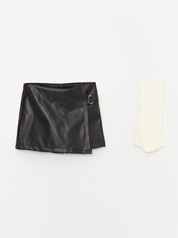 Beli Lastikli Deri G?r?n?ml? K?z Bebek ?ort Etek ve K?lotlu ?orap 2li