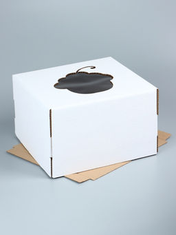 Цена за 5 шт. Коробка под торт с окном, «Пироженка», с усиленным дном, белая, 30×30×19 см