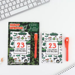 Подарочный набор: ручка с невидимыми чернилами и блокнот А6, 16 л. С днем защитника отечества
