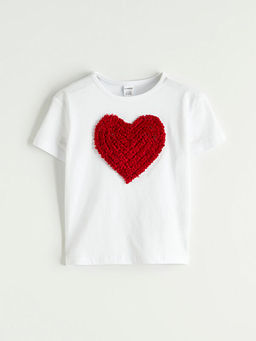 Bisiklet Yaka Kalp Nak??l? K?z ?ocuk Ti??rt