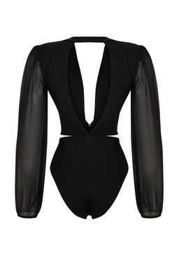 TRENDYOLMILLA Siyah Derin V Yaka Aksesuarl? Mesh Regular Mayo TBESS25MA00028 фото 8