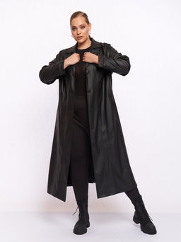 Кожаное пальто PL52109BLK01