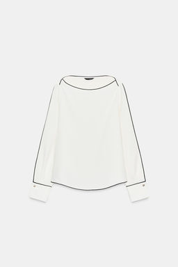 CONTRAST CREPE BLOUSE WITH PIPING