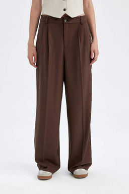 Широкие фланелевые брюки стандартной длины с высокой талией и карманами - Defacto фото 5