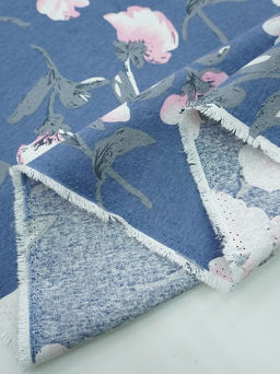 Теплый хлопок Цветущая магнолия цв.джинсовый, СОРТ2, ш.1.45м, хлопок-100%, 150гр/м.кв - Купава фото 4