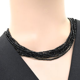 Колье из циркона 10 нитей шарик 2мм, цвет черный