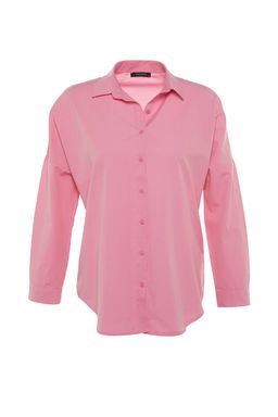 Pembe Pamuklu Oversize Genis Kal?p Dokuma Gomlek TWOSS22GO0669