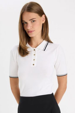 Regular Fit Polo Yaka Dugmeli Basic Duz K?sa Kollu Triko Kazak