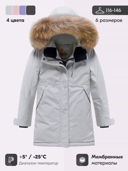 Парка зимняя подростковая для девочки с капюшоном и мехом серого цвета 9532Sr