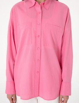A__k Pembe Oversize Keten Kar___ml_ Uzun Kollu G_mlek