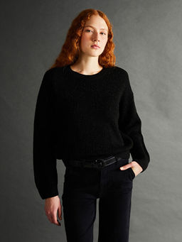 Bisiklet Yaka Parlak G?r?n?ml? Kad?n Triko Kazak