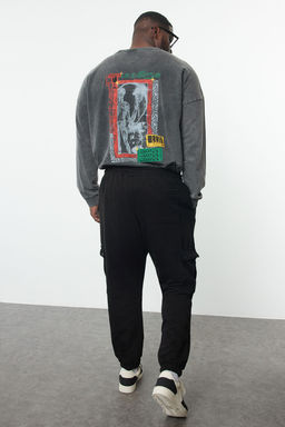 Buyuk Beden Siyah Oversize/Genis Kesim Kargo Cepli Kal?n Lastik Paca Esofman Alt? TMNAW25AJ00002 - Trendyolmilla фото 5