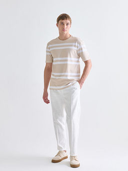 Bisiklet Yaka ?izgili Penye Erkek Ti??rt