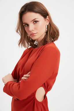 Kiremit Petite Cut Out Detayl? Elbise TWOAW22EL0818 - Trendyolmilla фото 3