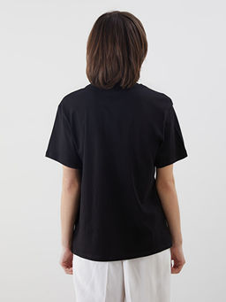 Bisiklet Yaka Bask?l? Kad?n Ti??rt